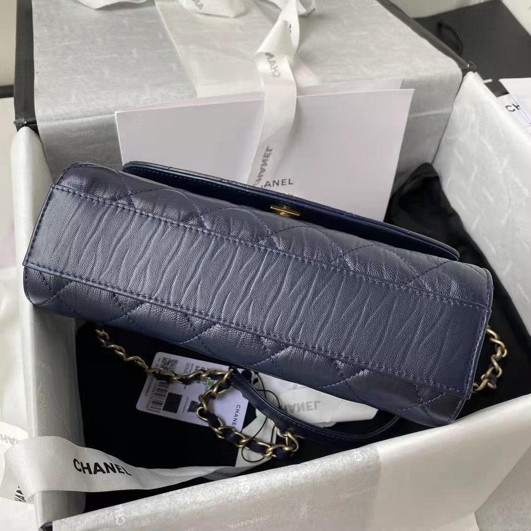 Chanel AS2478 Flap CC Wrapped Bag with Top Handle Navy Blue