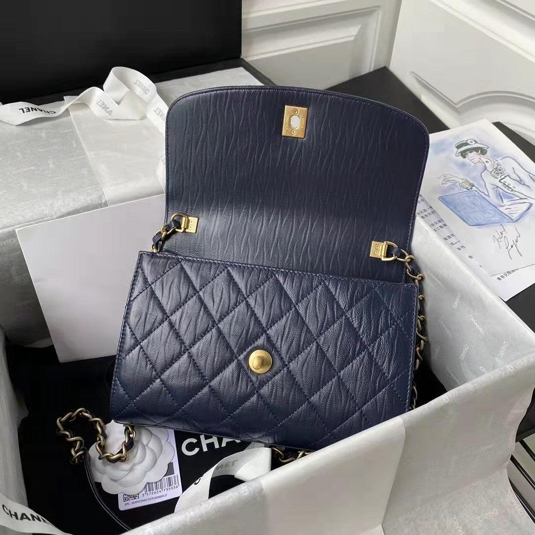 Chanel AS2478 Flap CC Wrapped Bag with Top Handle Navy Blue