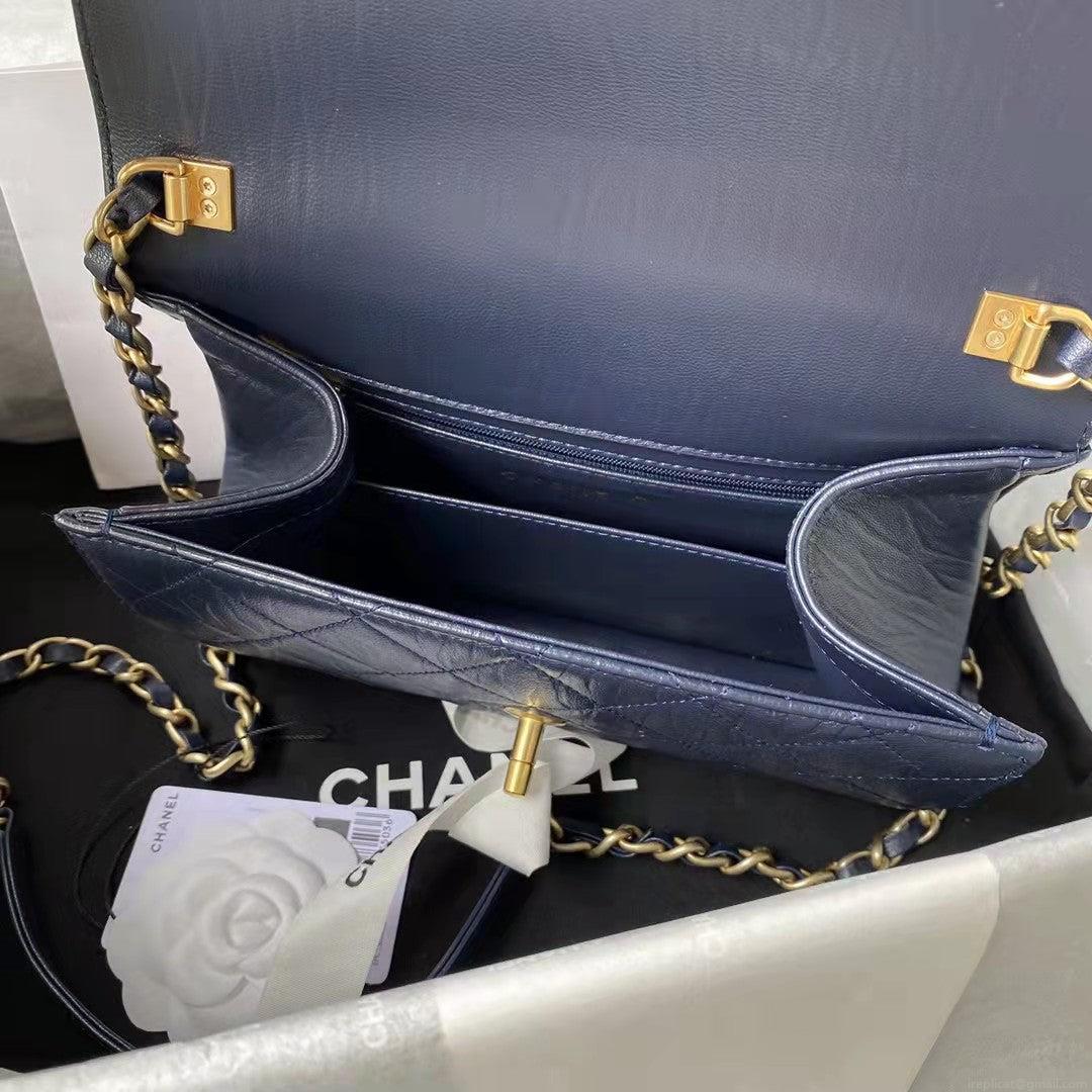 Chanel AS2478 Flap CC Wrapped Bag with Top Handle Navy Blue