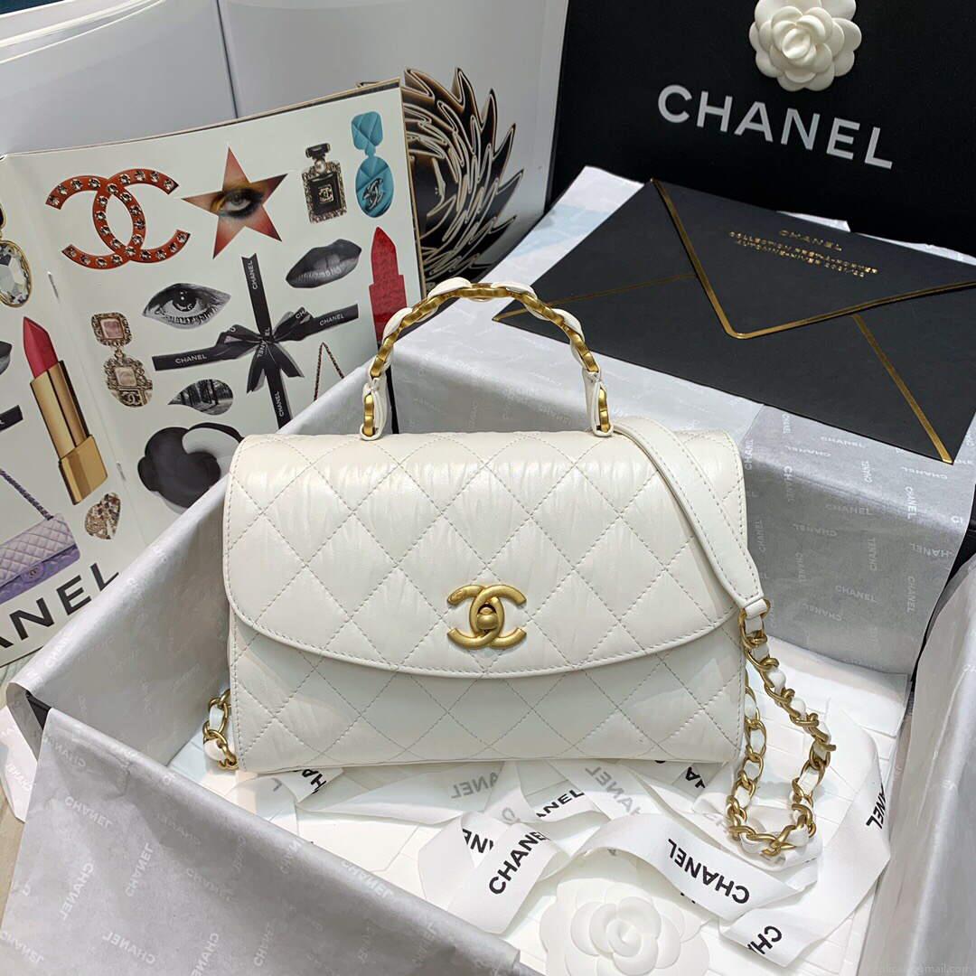 Chanel AS2478 Flap CC Wrapped Bag with Top Handle White