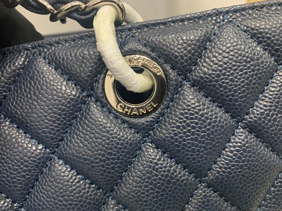 Chanel A50995 Matelasse GST Chain Tote bag caviar Calfskin leather Navy Blue Silver