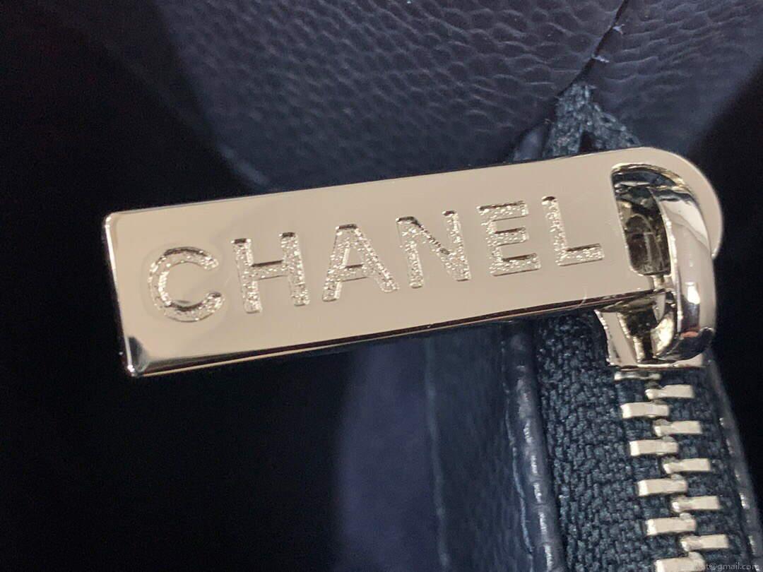Chanel A50995 Matelasse GST Chain Tote bag caviar Calfskin leather Navy Blue Silver