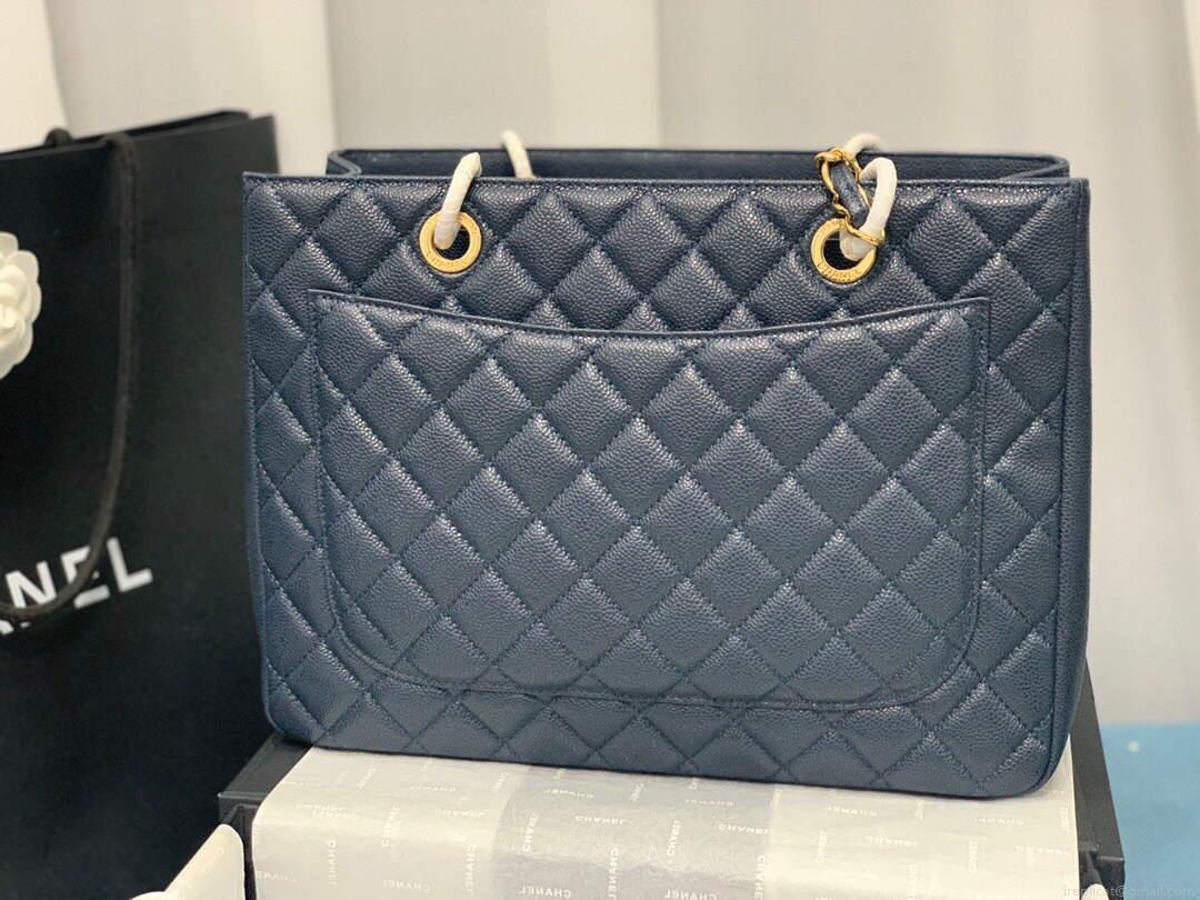 Chanel A50995 Matelasse GST Chain Tote bag caviar Calfskin leather Navy Blue Gold