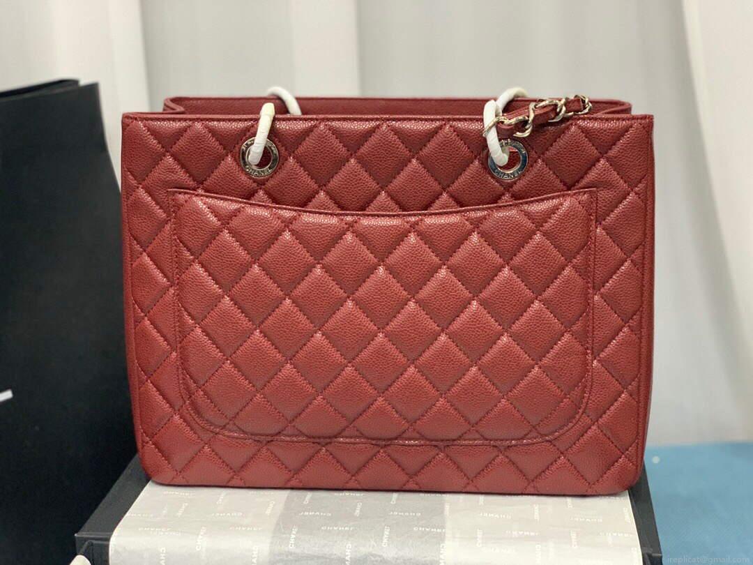 Chanel A50995 Matelasse GST Chain Tote bag caviar Calfskin leather Wine Red Silver