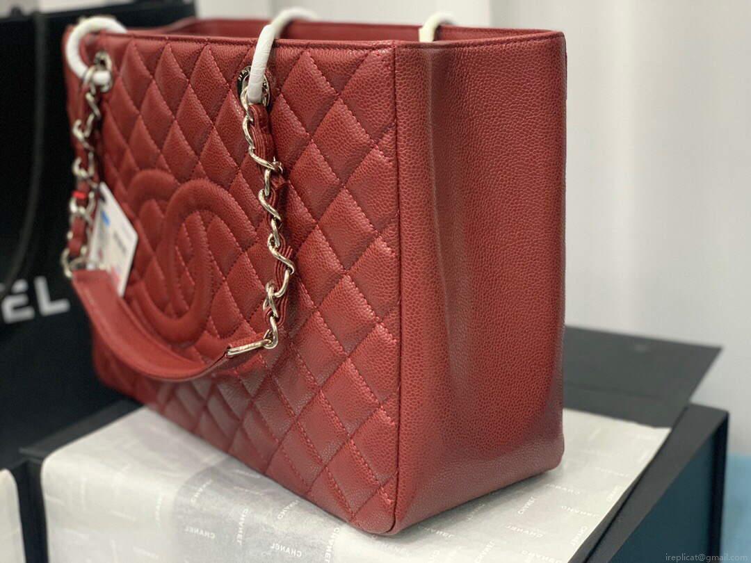 Chanel A50995 Matelasse GST Chain Tote bag caviar Calfskin leather Wine Red Silver