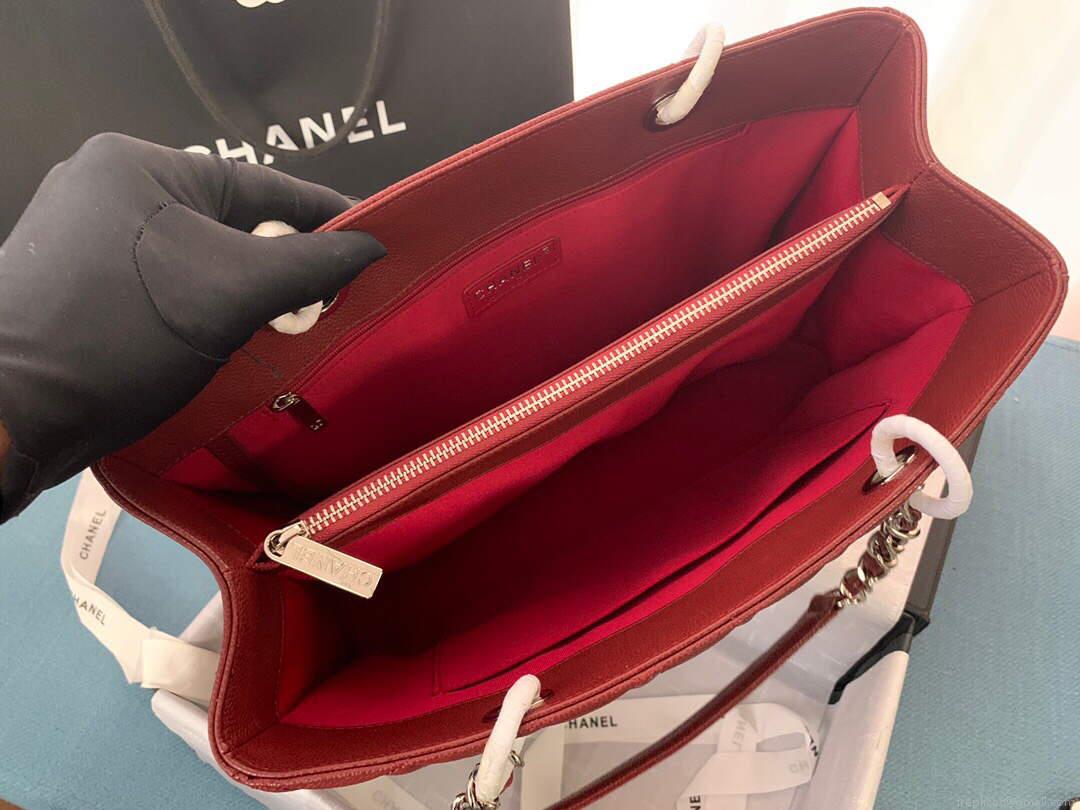 Chanel A50995 Matelasse GST Chain Tote bag caviar Calfskin leather Wine Red Silver