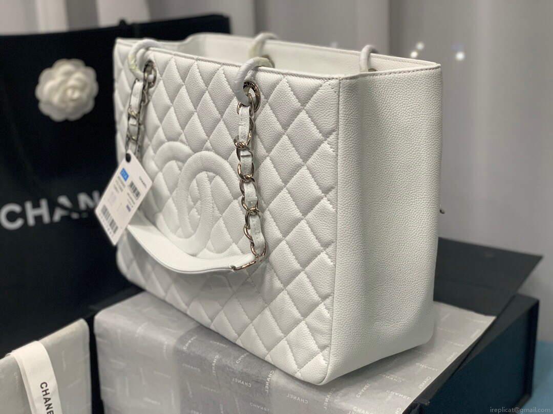 Chanel A50995 Matelasse GST Chain Tote bag caviar Calfskin leather White Silver