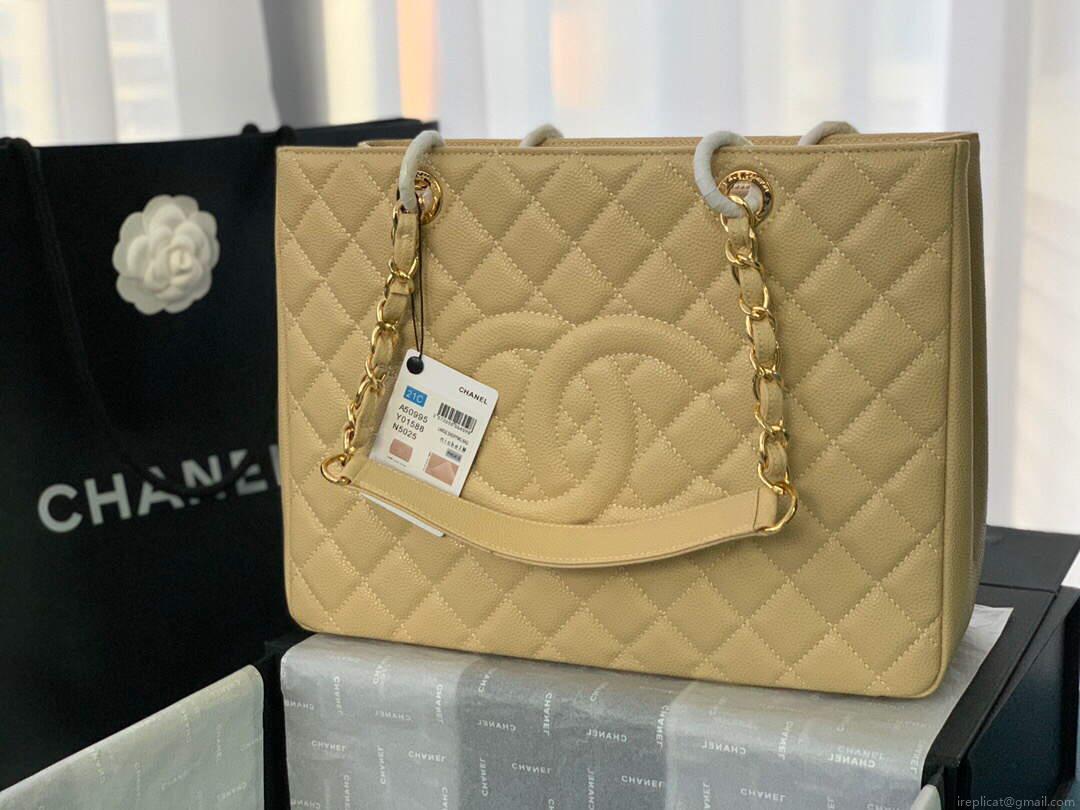 Chanel A50995 Matelasse GST Chain Tote bag caviar Calfskin leather Yellow Gold