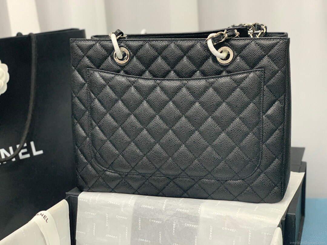 Chanel A50995 Matelasse GST Chain Tote bag caviar Calfskin leather Black Silver