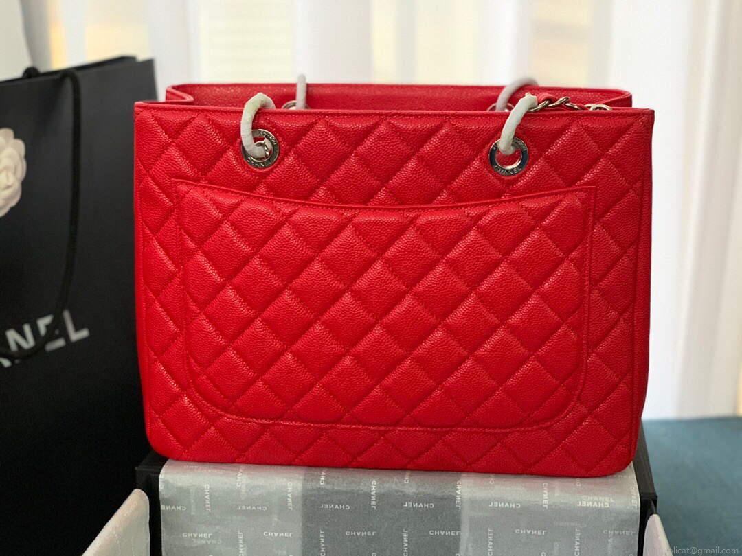 Chanel A50995 Matelasse GST Chain Tote bag caviar Calfskin leather Red Silver