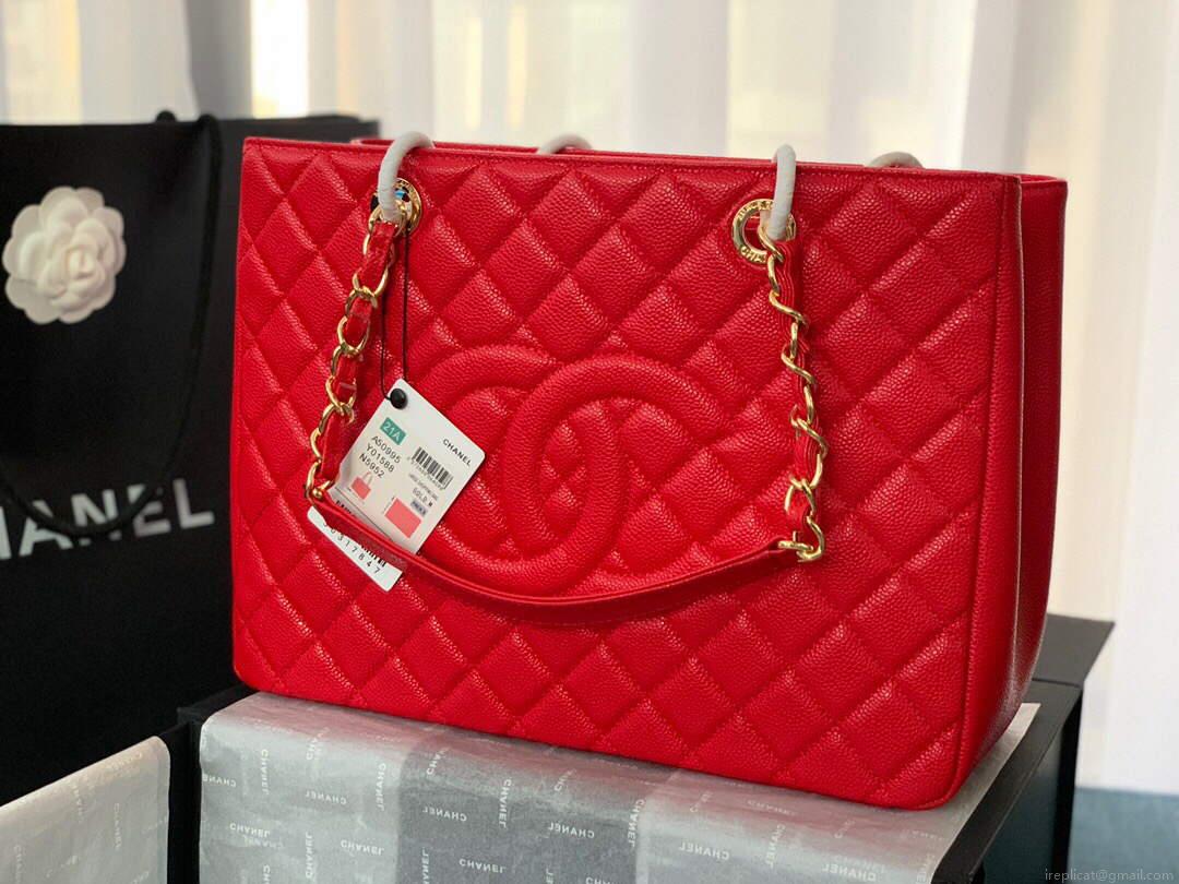 Chanel A50995 Matelasse GST Chain Tote bag caviar Calfskin leather Red Gold