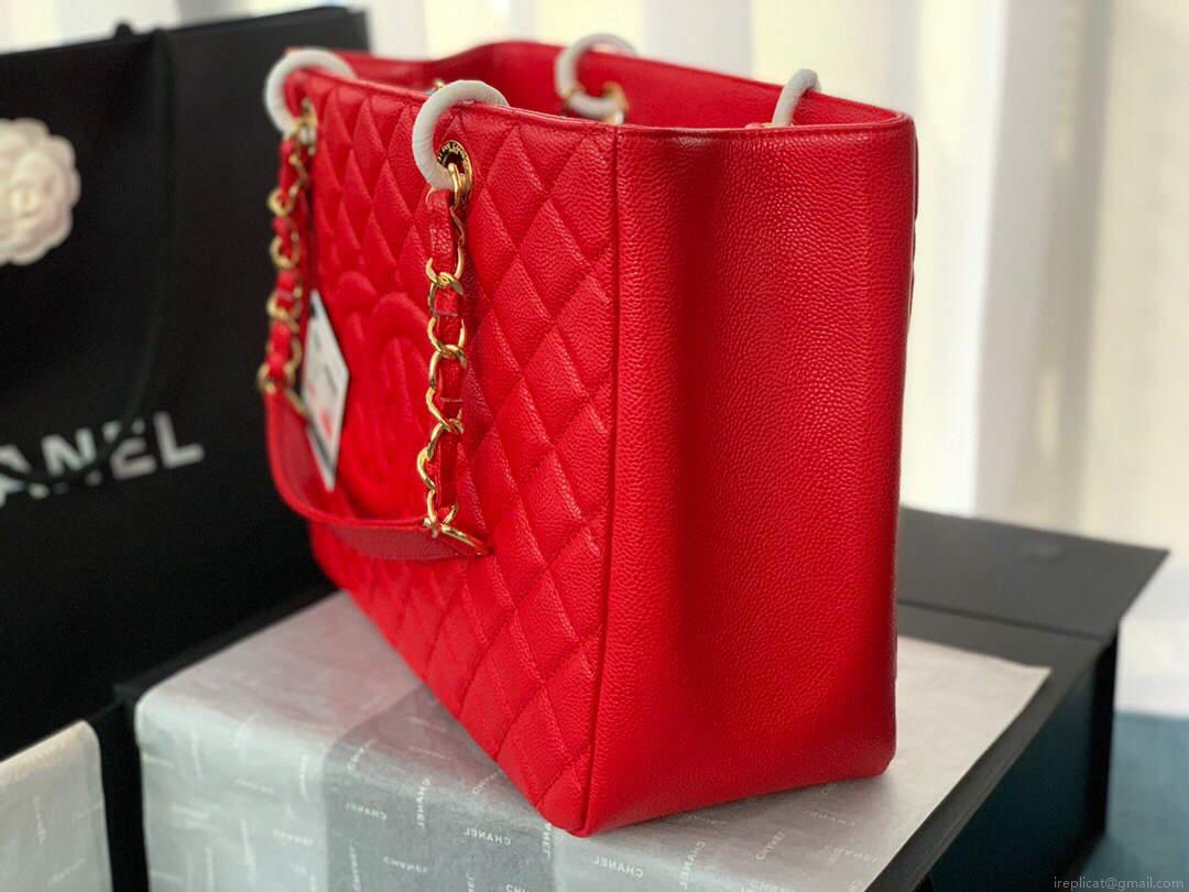 Chanel A50995 Matelasse GST Chain Tote bag caviar Calfskin leather Red Gold