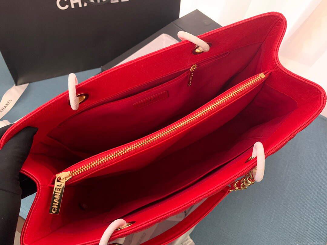 Chanel A50995 Matelasse GST Chain Tote bag caviar Calfskin leather Red Gold