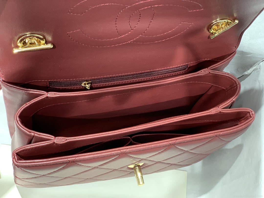 Chanel A92236 Small Trendy CC Flap Bag With Top Handle Lambskin bag Wine Red Gold