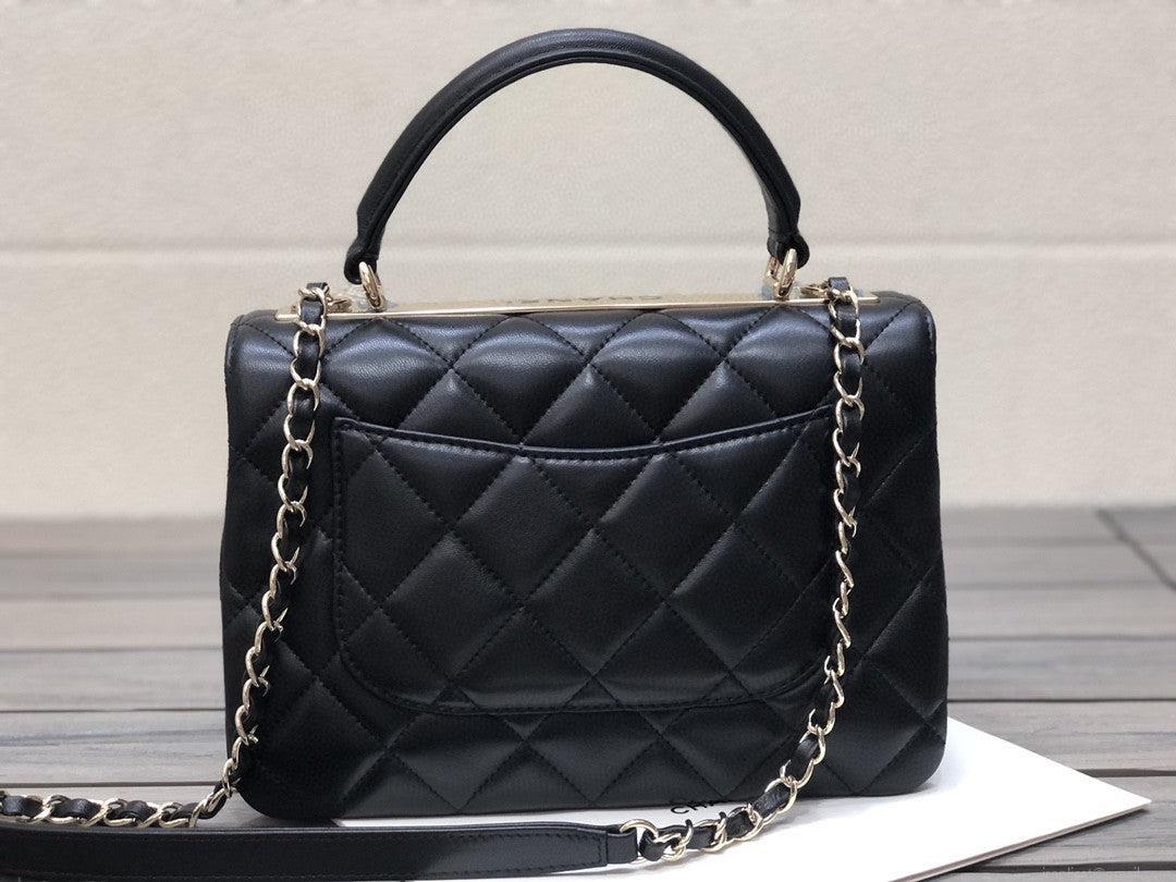 Chanel A92236 Small Trendy CC Flap Bag With Top Handle Lambskin bag Black Gold