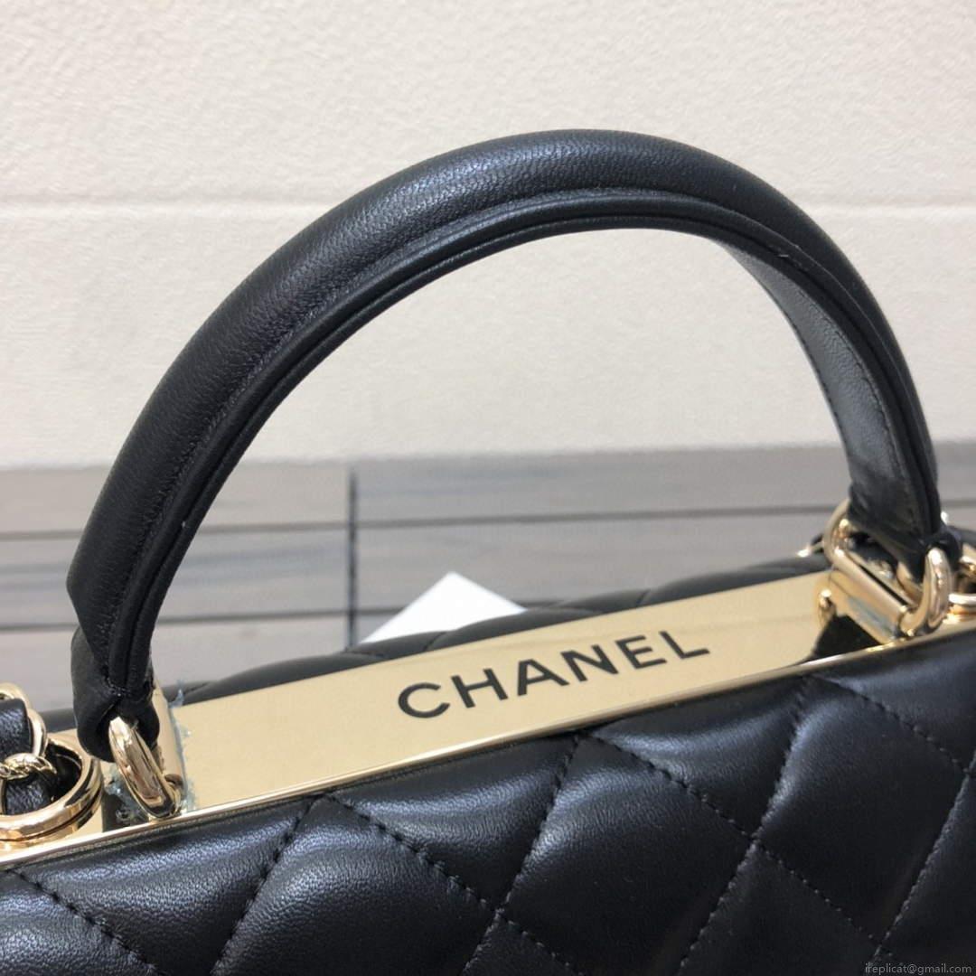 Chanel A92236 Small Trendy CC Flap Bag With Top Handle Lambskin bag Black Gold