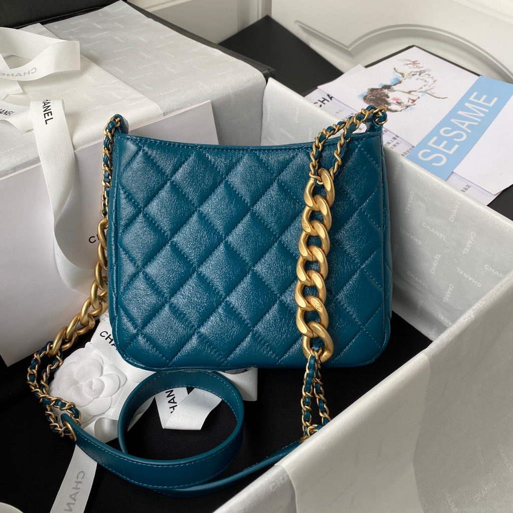 Chanel AS3112 Hobo Handbag Lambskin Blue
