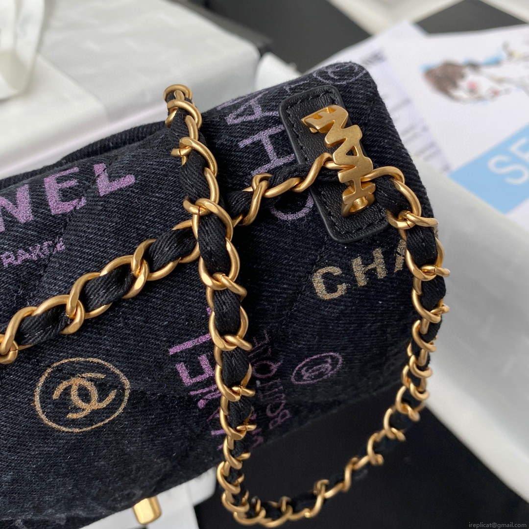 Chanel AS3134 Small Flap Bag Printed Denim Black