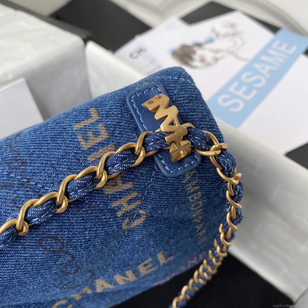 Chanel AS3135 Large Flap Bag Printed Denim Blue
