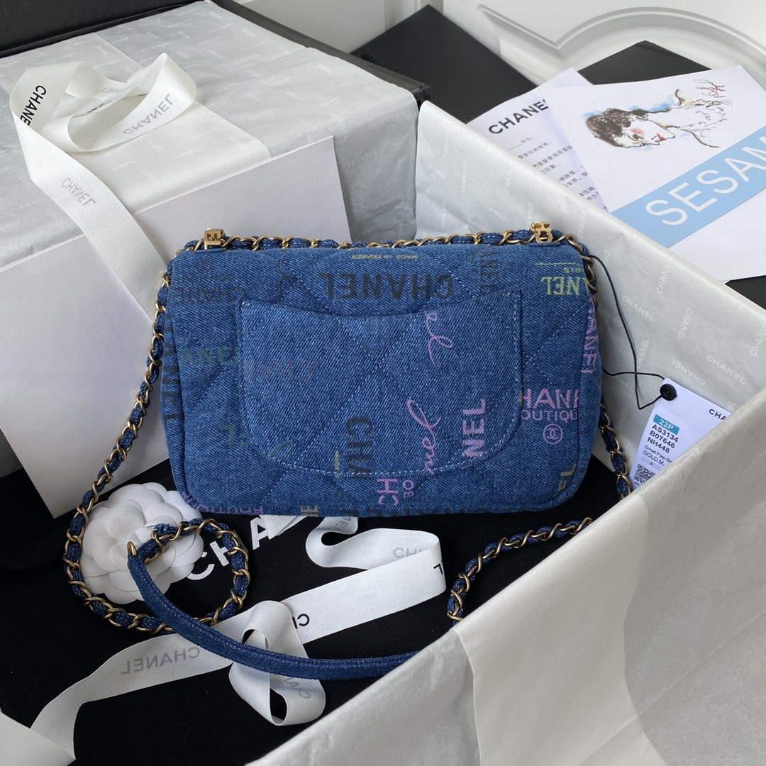 Chanel AS3134 Small Flap Bag Printed Denim Blue