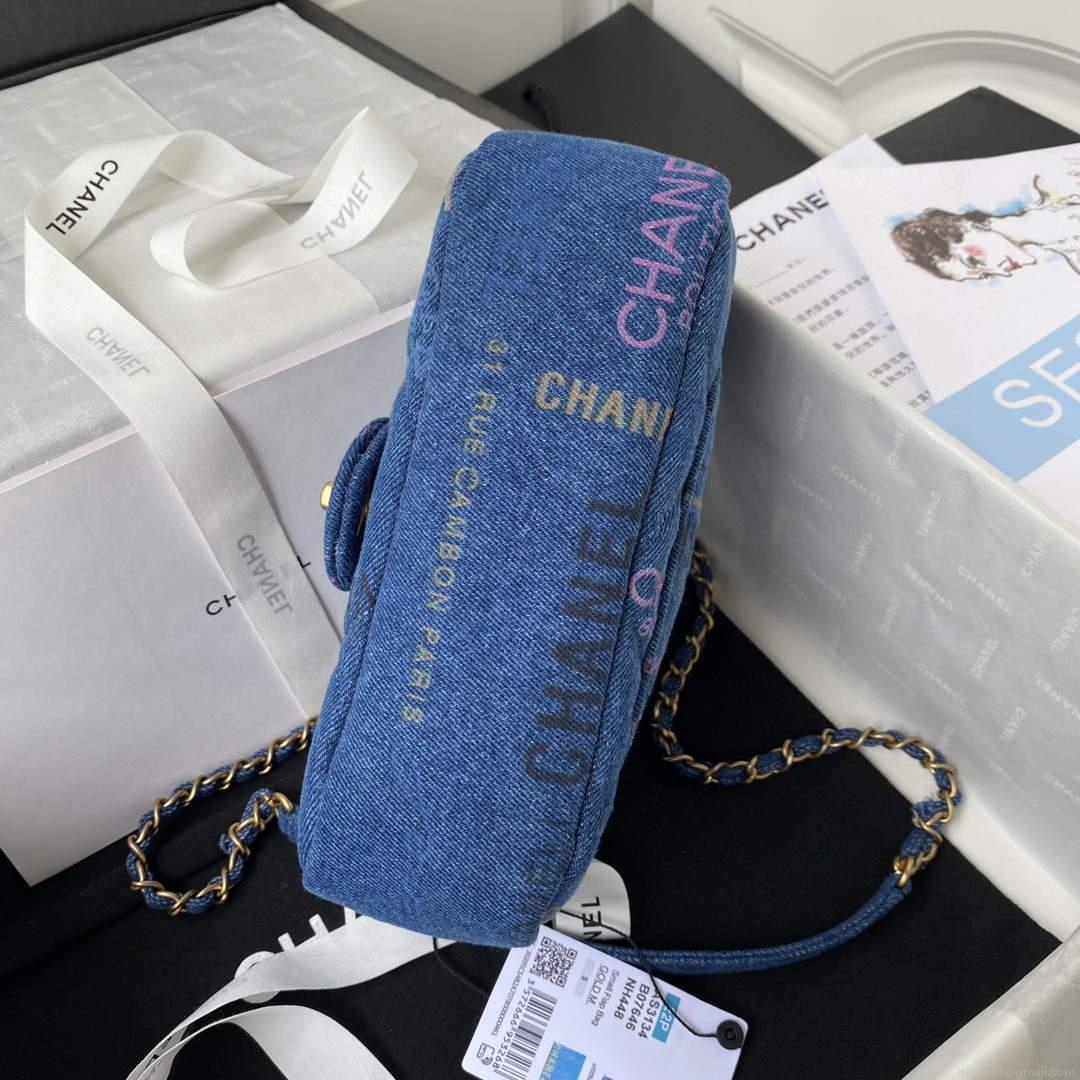 Chanel AS3134 Small Flap Bag Printed Denim Blue