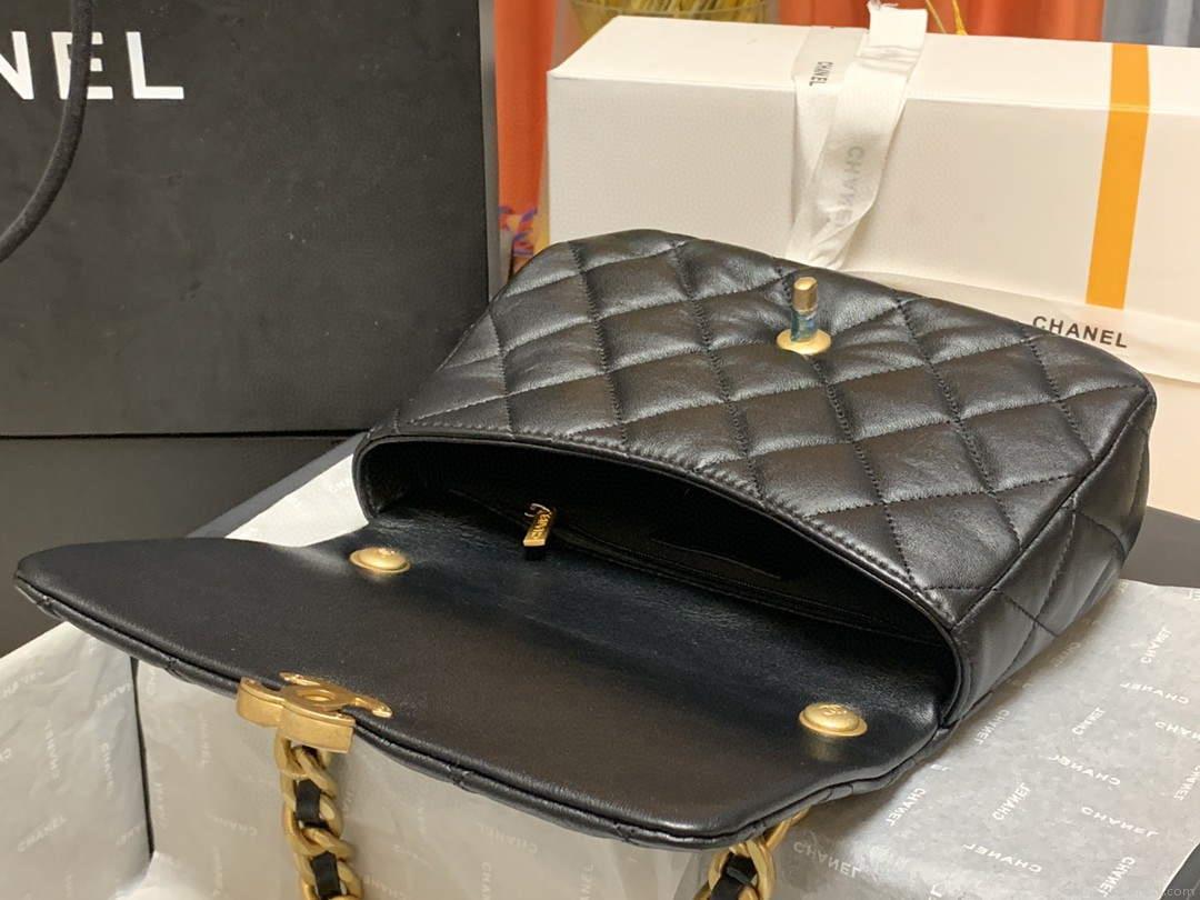 Chanel AS3206 Small Flap bag lambskin gold Black