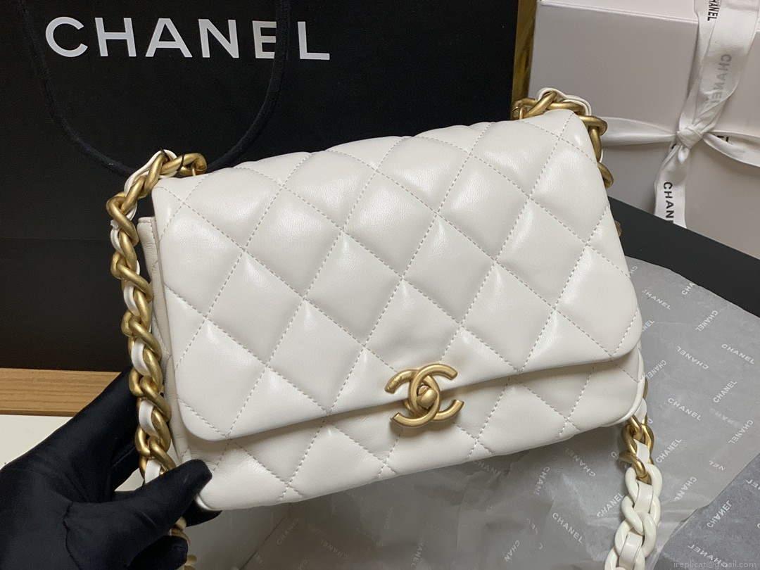 Chanel AS3206 Small Flap bag lambskin gold White