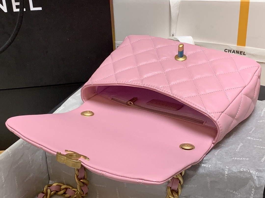 Chanel AS3206 Small Flap bag lambskin gold Pink