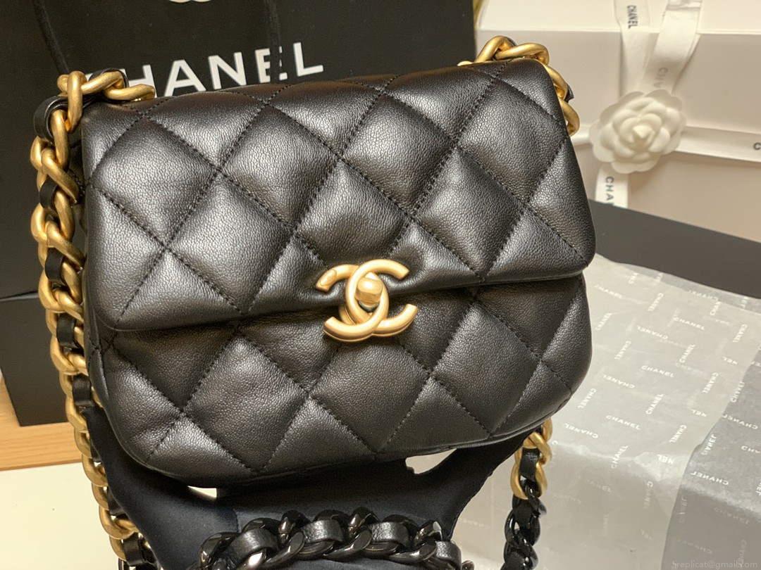 Chanel AS3205 Mini Flap bag lambskin gold Black