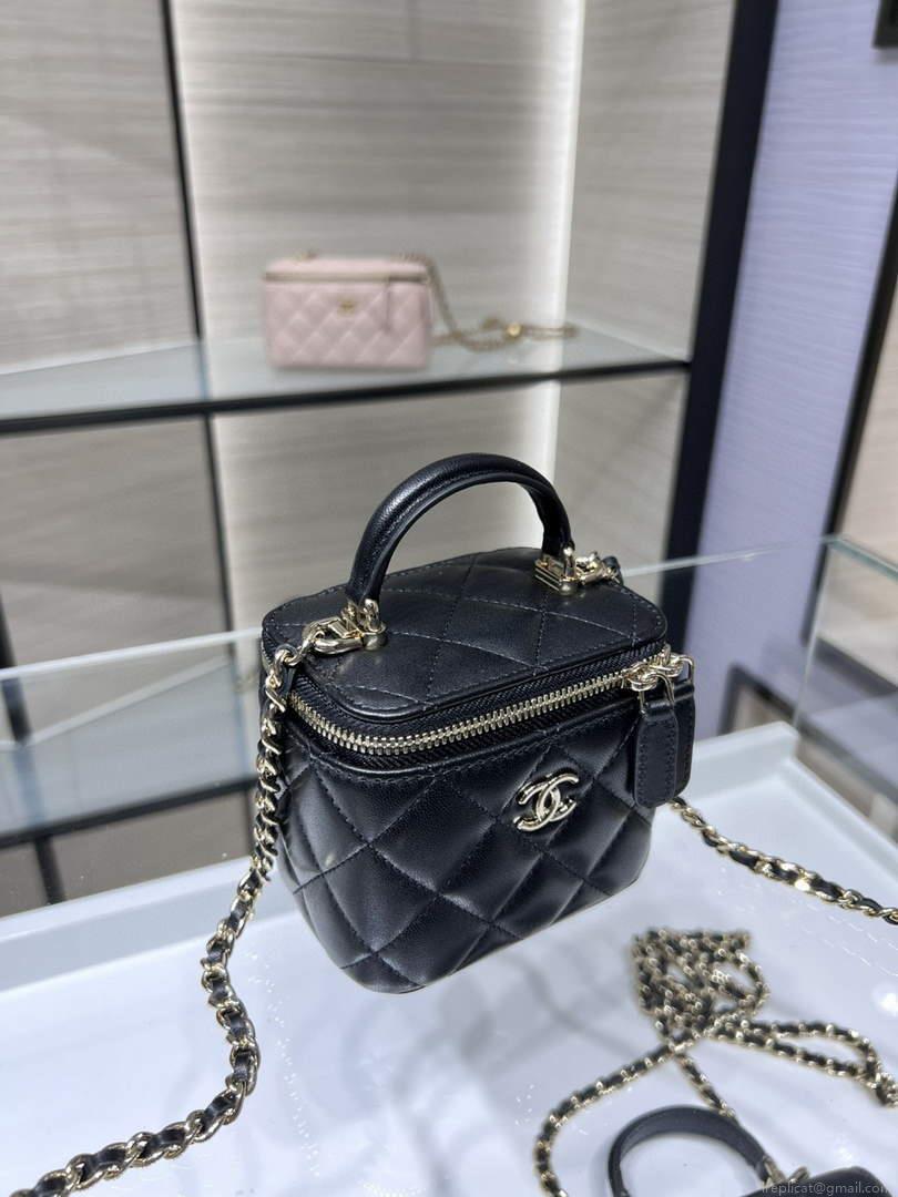 Chanel AP2198 Small Vanity With Chain and Top Handle Bag Lambskin Black