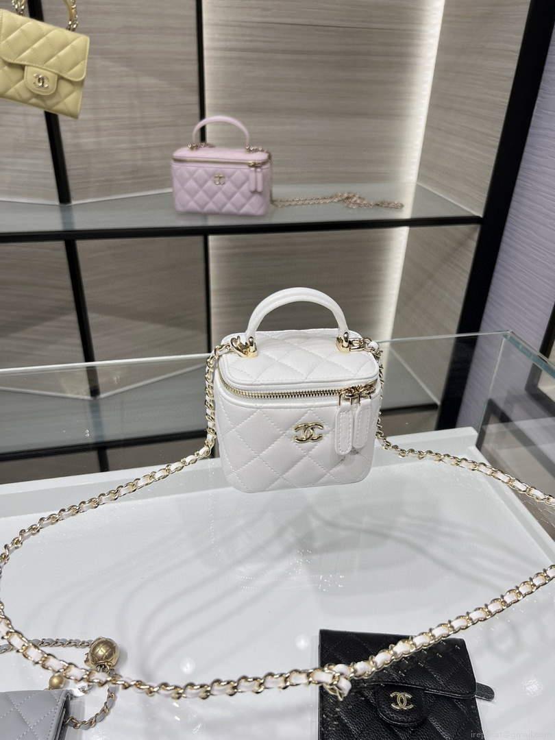 Chanel AP2198 Small Vanity With Chain and Top Handle Bag Lambskin White