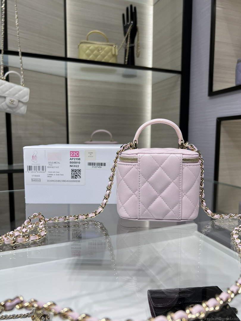Chanel Small Vanity With Chain and Top Handle Bag Lambskin AP2198 Pink
