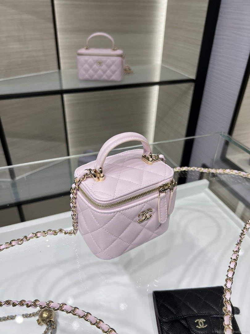 Chanel Small Vanity With Chain and Top Handle Bag Lambskin AP2198 Pink