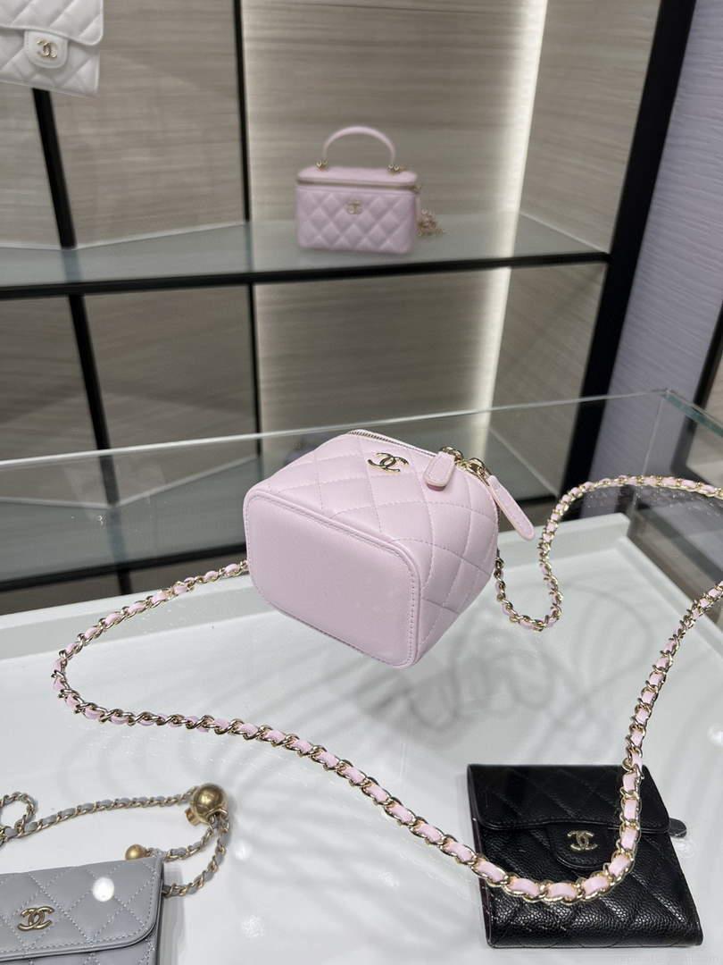 Chanel Small Vanity With Chain and Top Handle Bag Lambskin AP2198 Pink
