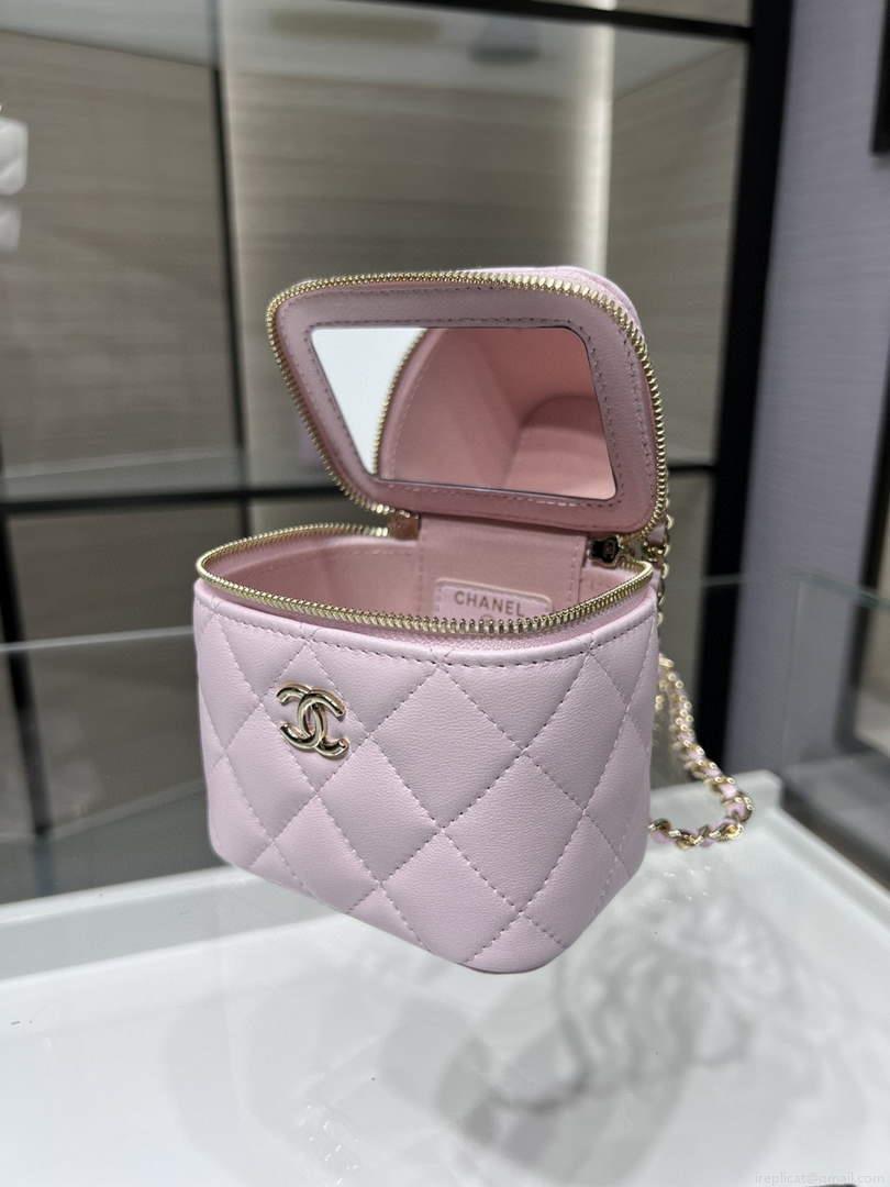 Chanel Small Vanity With Chain and Top Handle Bag Lambskin AP2198 Pink