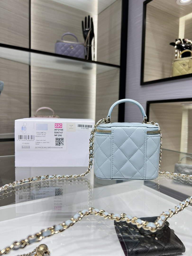 Chanel Small Vanity With Chain and Top Handle Bag Lambskin AP2198 Blue
