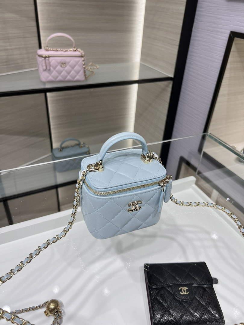 Chanel Small Vanity With Chain and Top Handle Bag Lambskin AP2198 Blue