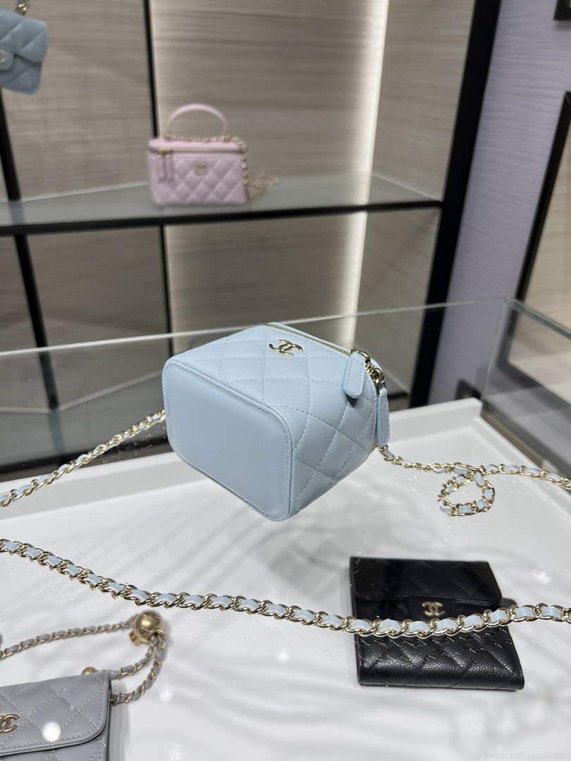Chanel Small Vanity With Chain and Top Handle Bag Lambskin AP2198 Blue