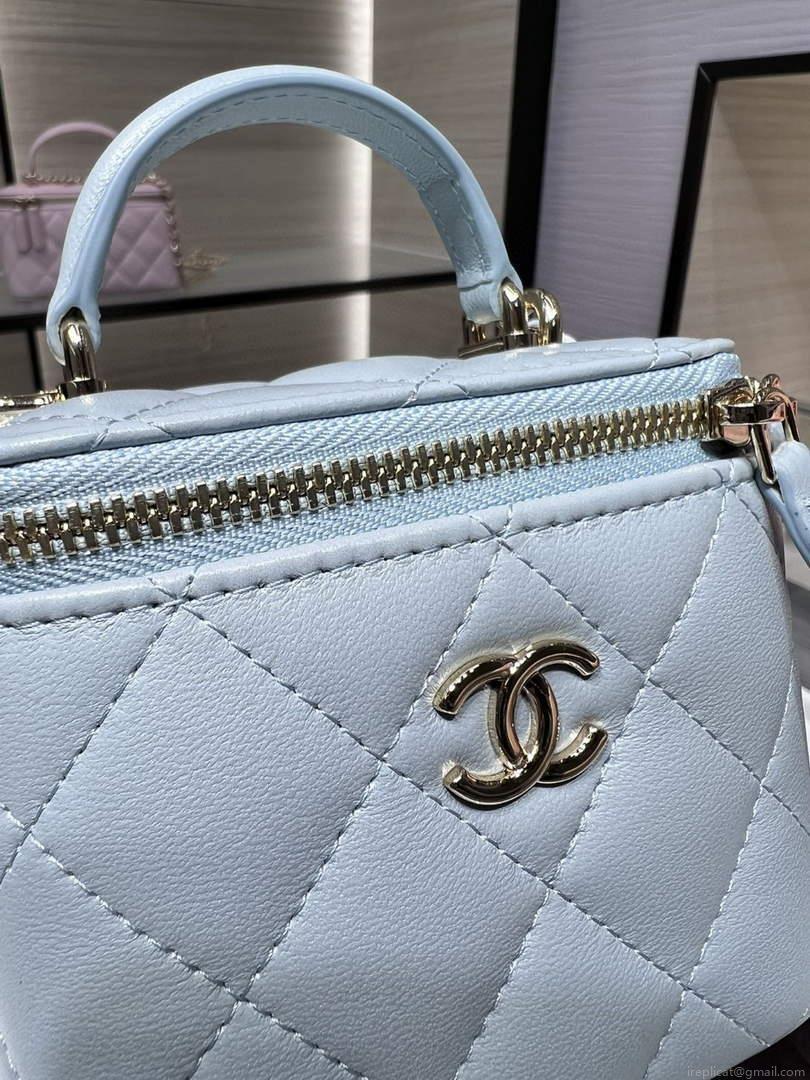 Chanel Small Vanity With Chain and Top Handle Bag Lambskin AP2198 Blue