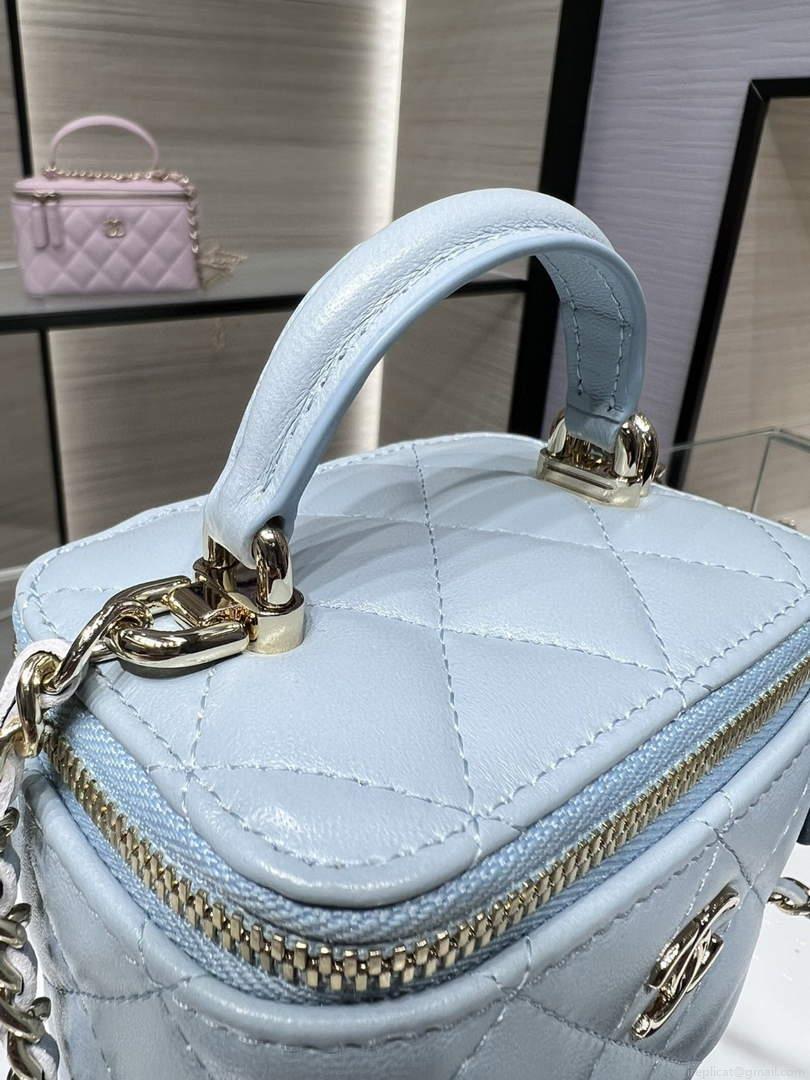 Chanel Small Vanity With Chain and Top Handle Bag Lambskin AP2198 Blue