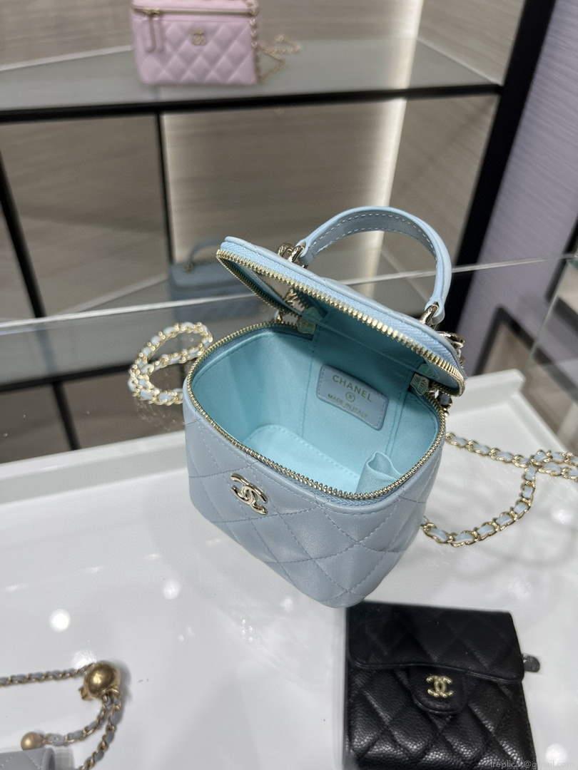 Chanel Small Vanity With Chain and Top Handle Bag Lambskin AP2198 Blue