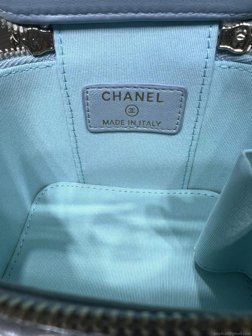 Chanel Small Vanity With Chain and Top Handle Bag Lambskin AP2198 Blue