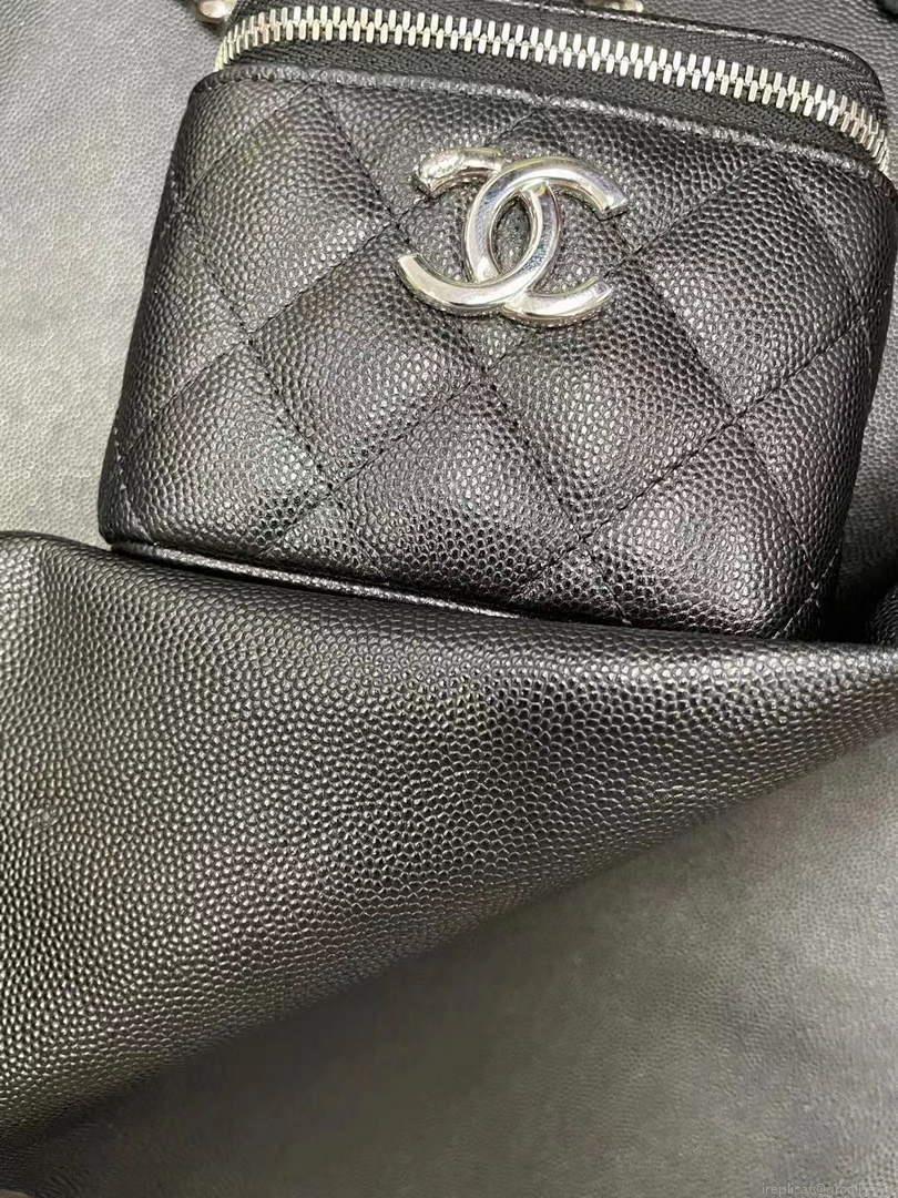 Chanel Small Vanity With Chain Bag Lambskin AP2198 Black Silvery