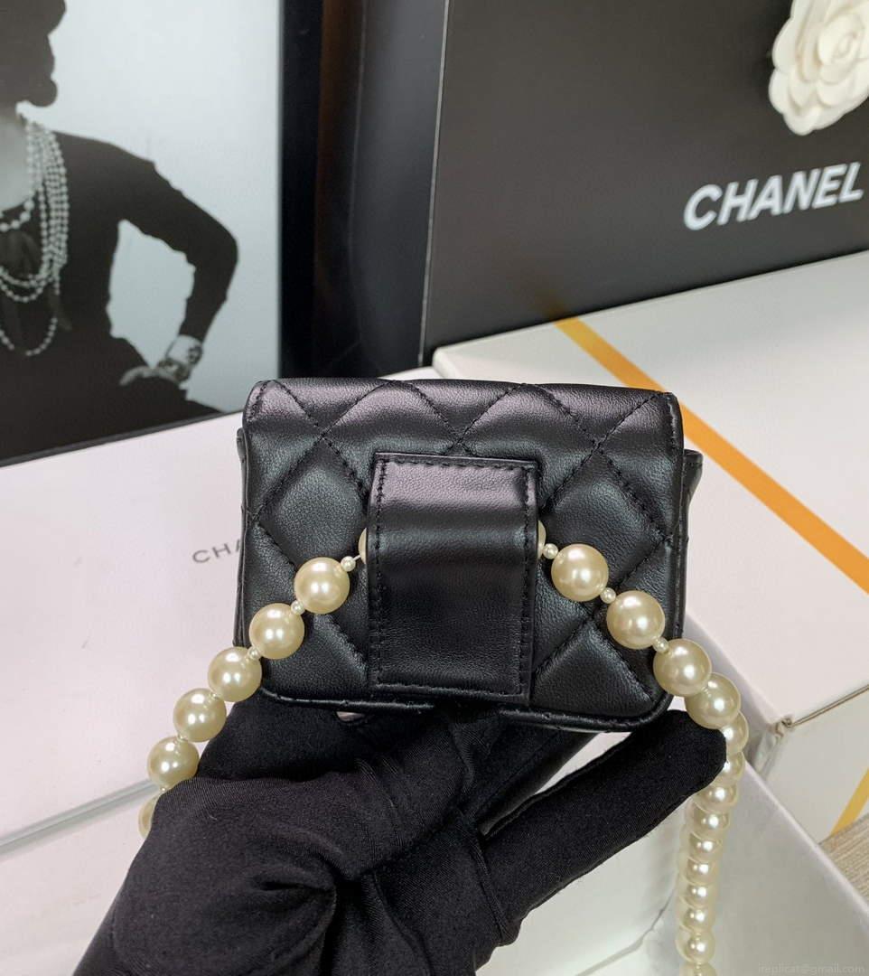 Chanel AP2654 Belt bag lambskin Imitation Pearls gold Black