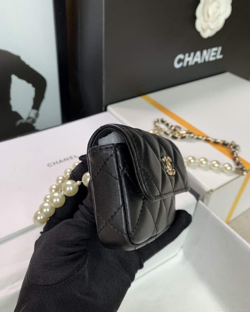 Chanel AP2654 Belt bag lambskin Imitation Pearls gold Black