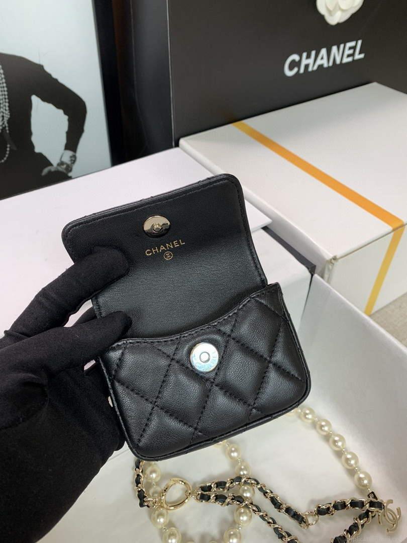Chanel AP2654 Belt bag lambskin Imitation Pearls gold Black