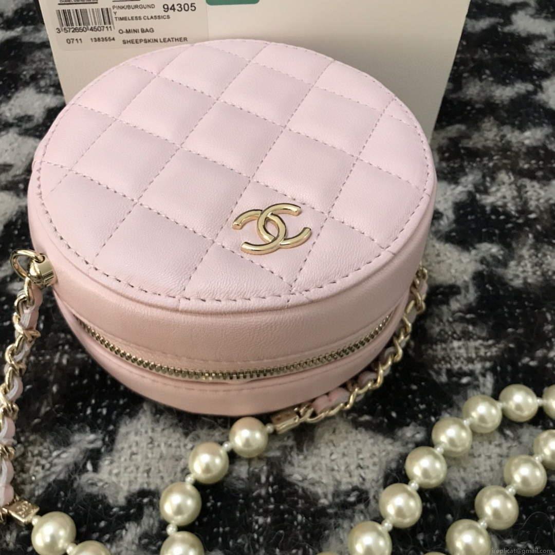 Chanel A68055 Chanel clutch with chain Round Bag Lambskin Pink