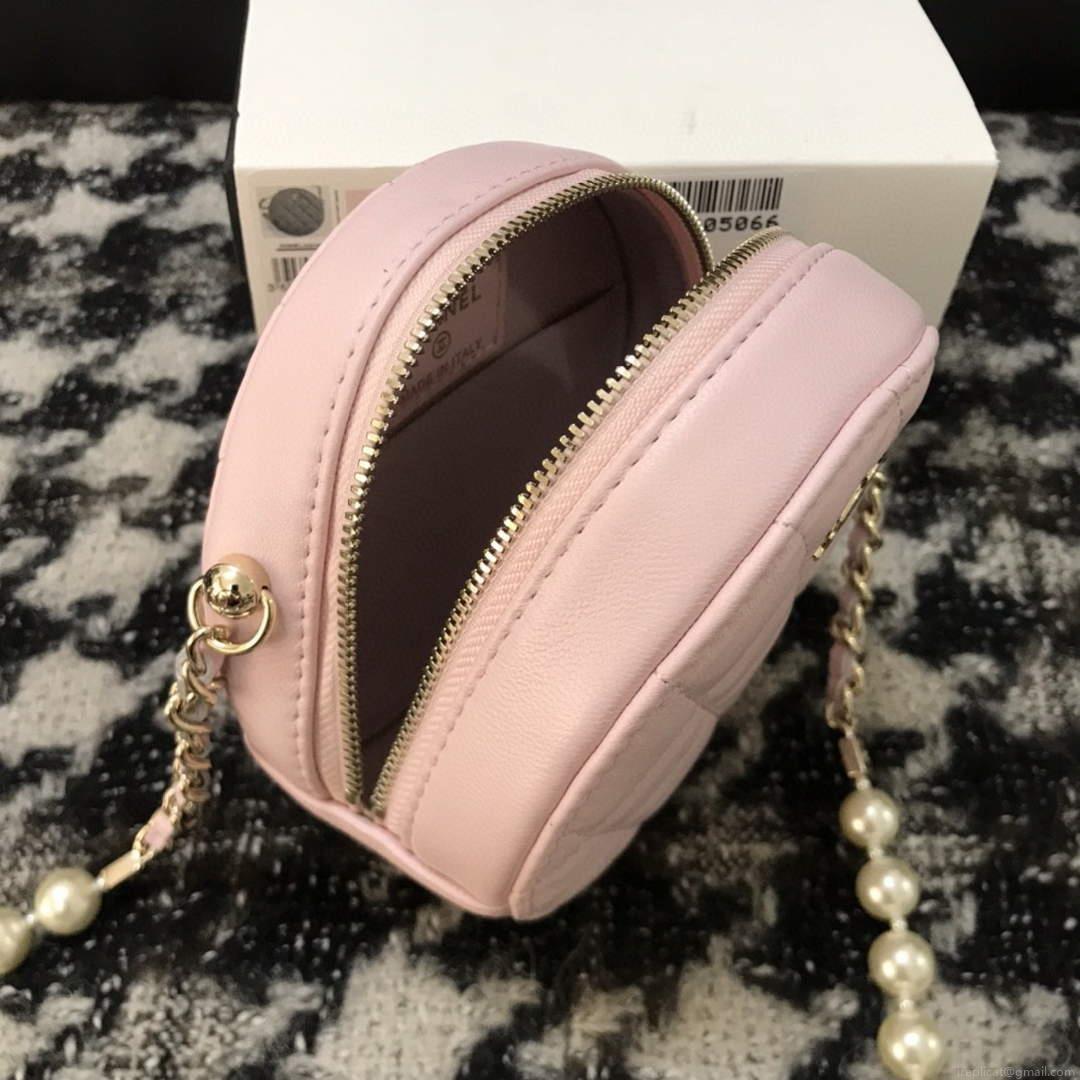 Chanel A68055 Chanel clutch with chain Round Bag Lambskin Pink