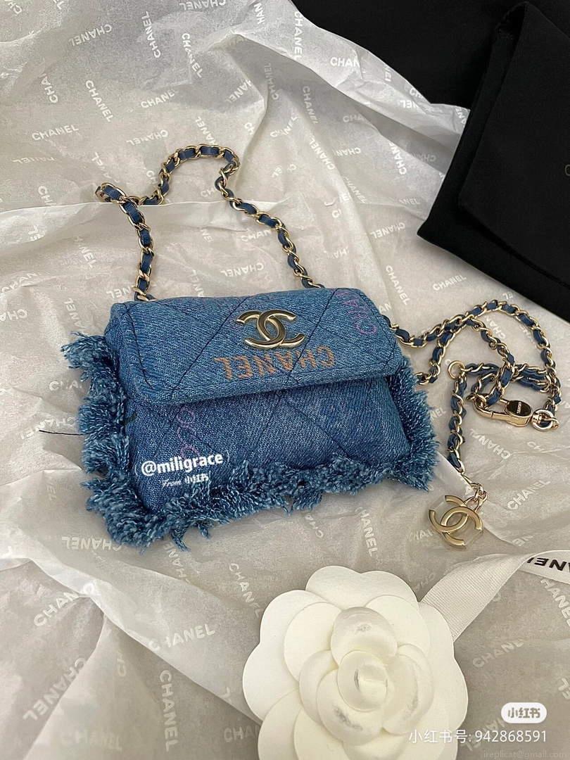 Chanel AP2623 Belt bag printed Denim gold Blue