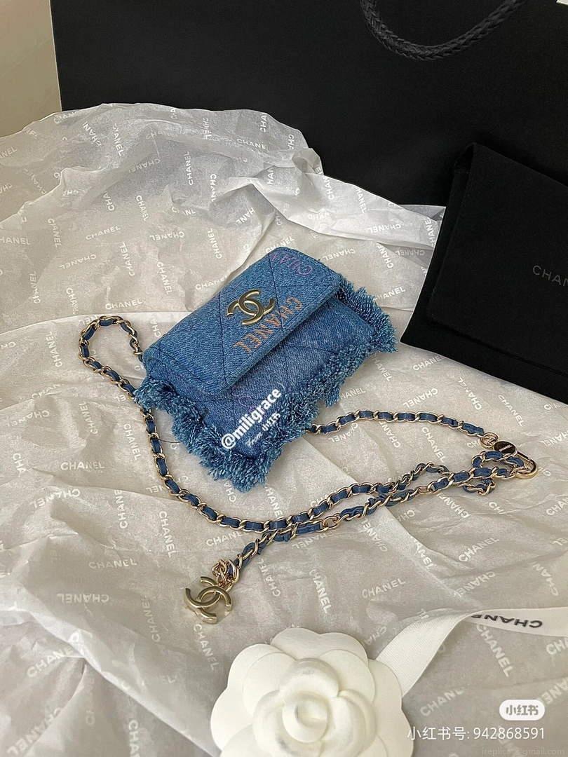 Chanel AP2623 Belt bag printed Denim gold Blue